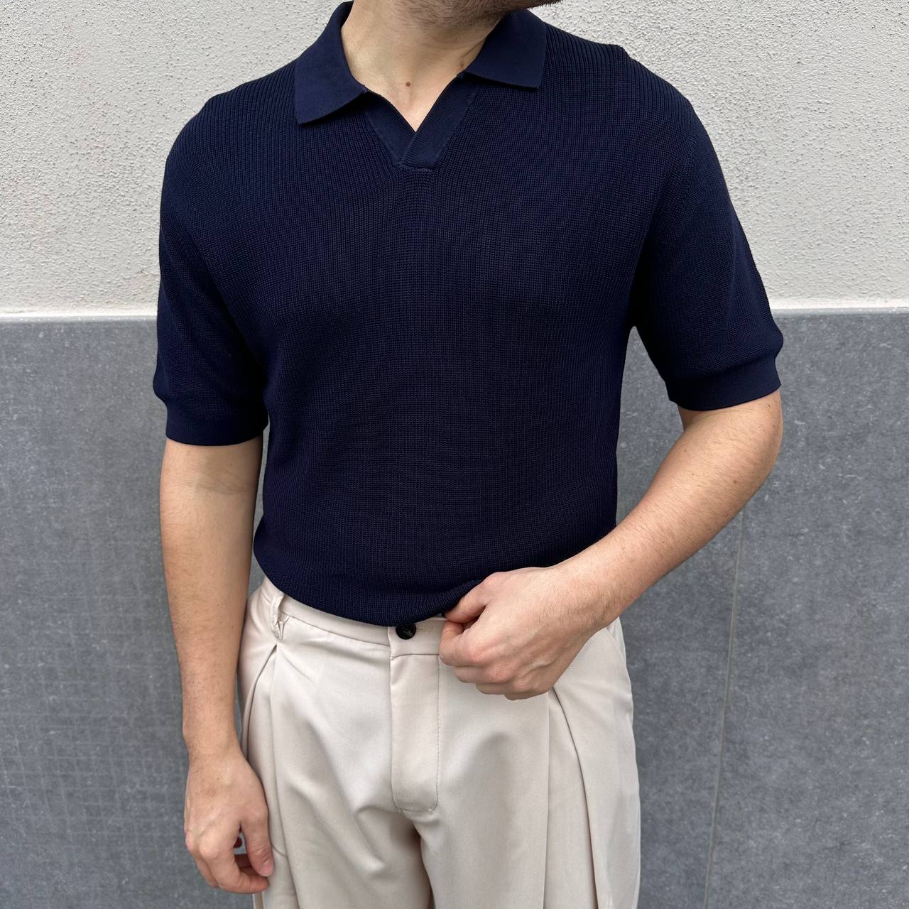 Polo Scollo V Blu