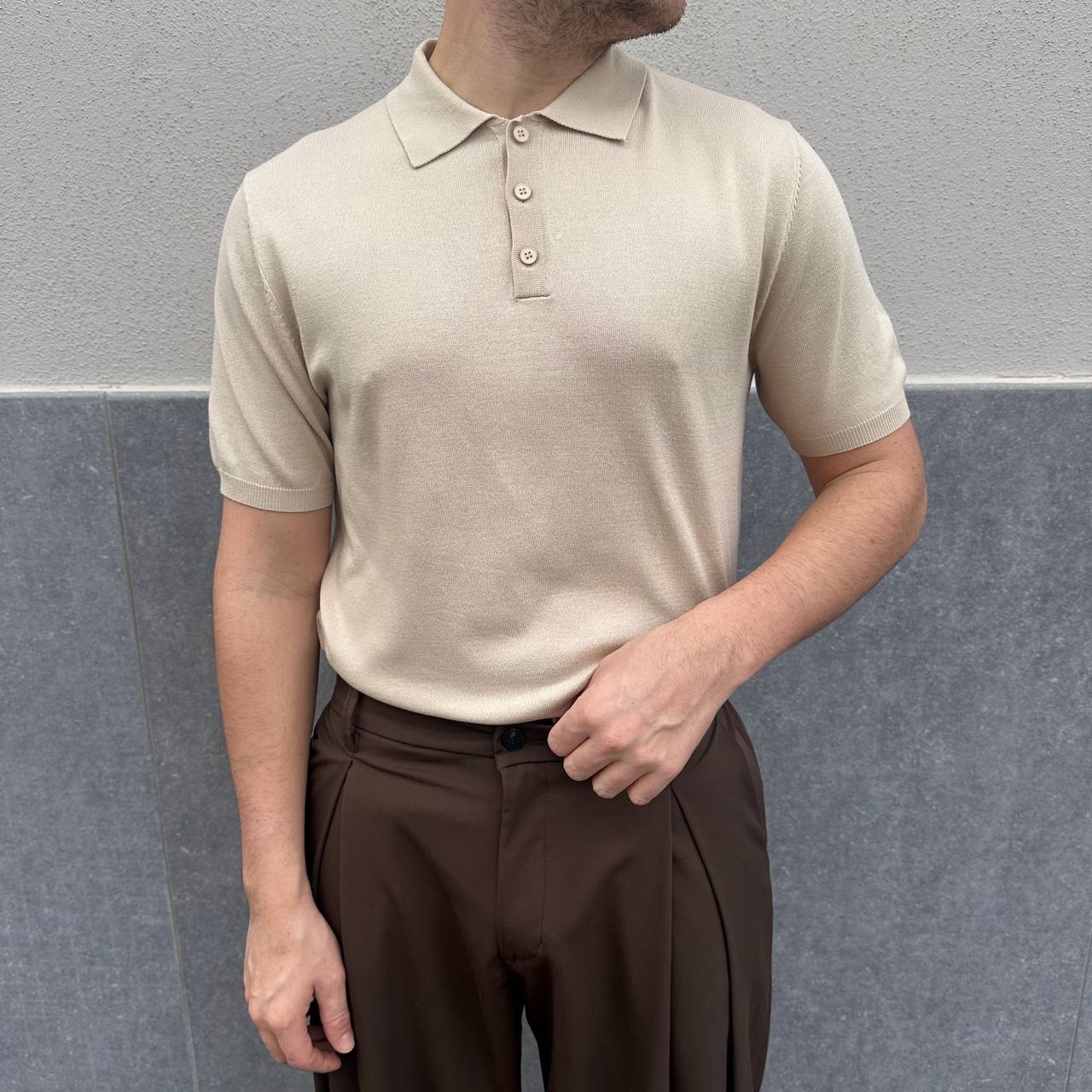 Polo in filo beige