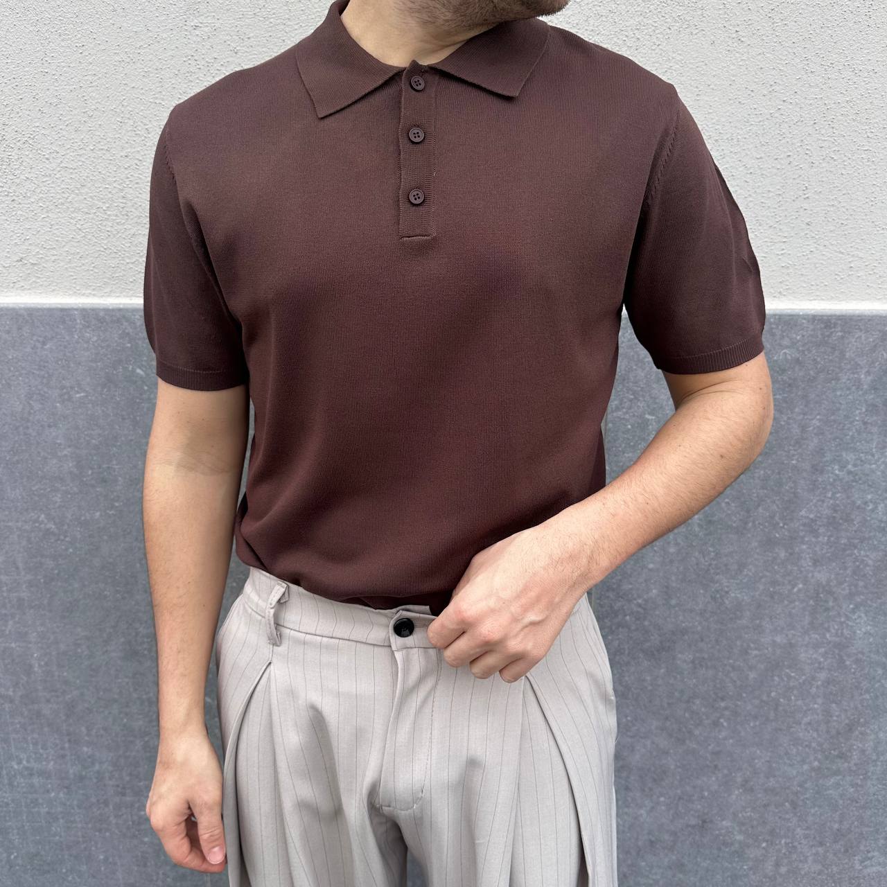 Polo in filo marrone