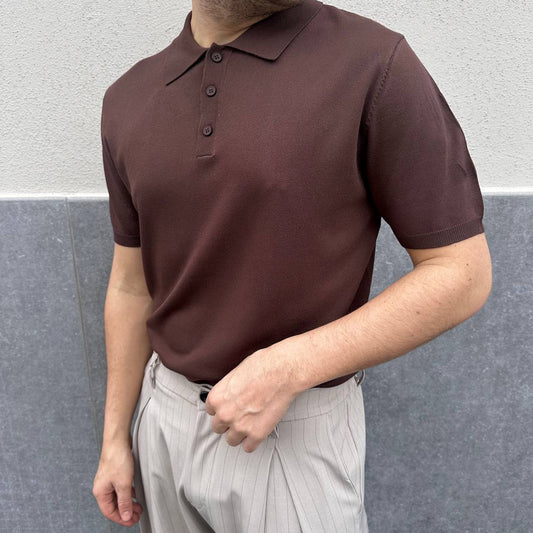 Polo in filo marrone