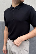 Polo in filo mezza zip nera
