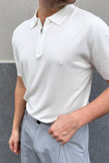 Polo in filo mezza zip bianca