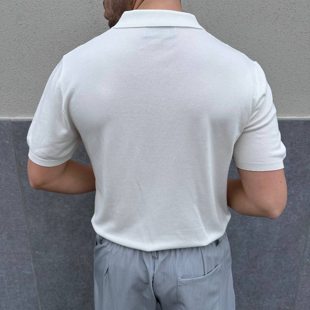Polo in filo mezza zip bianca