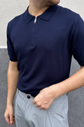 Polo in filo mezza zip blu