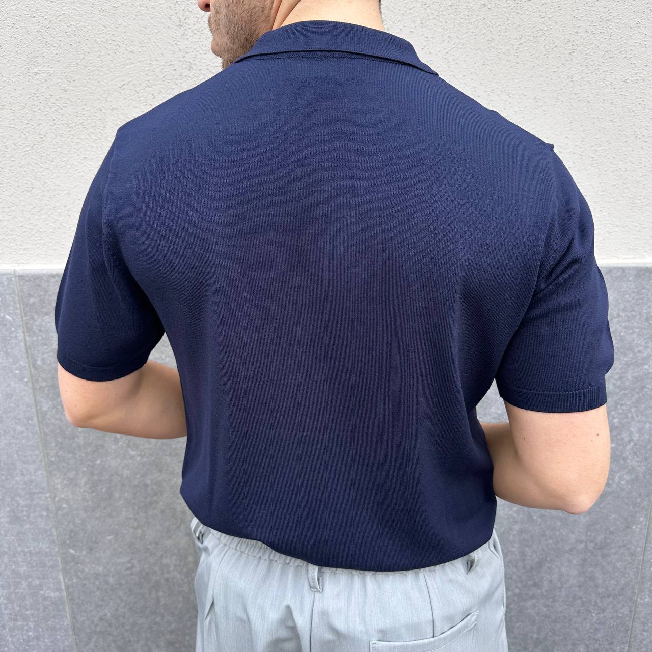 Polo in filo mezza zip blu