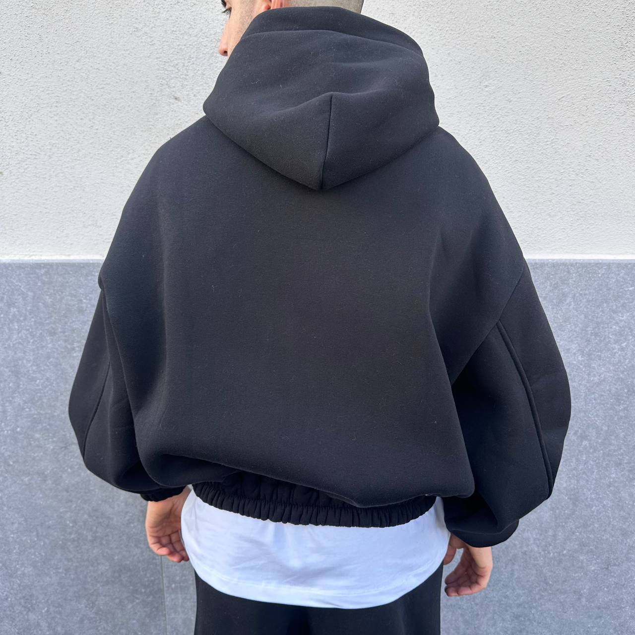 Felpa Crop Con Cappuccio Nera