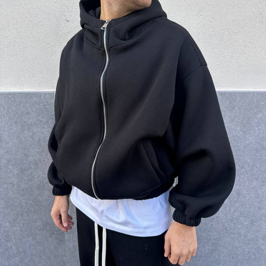 Felpa Crop Con Cappuccio Nera