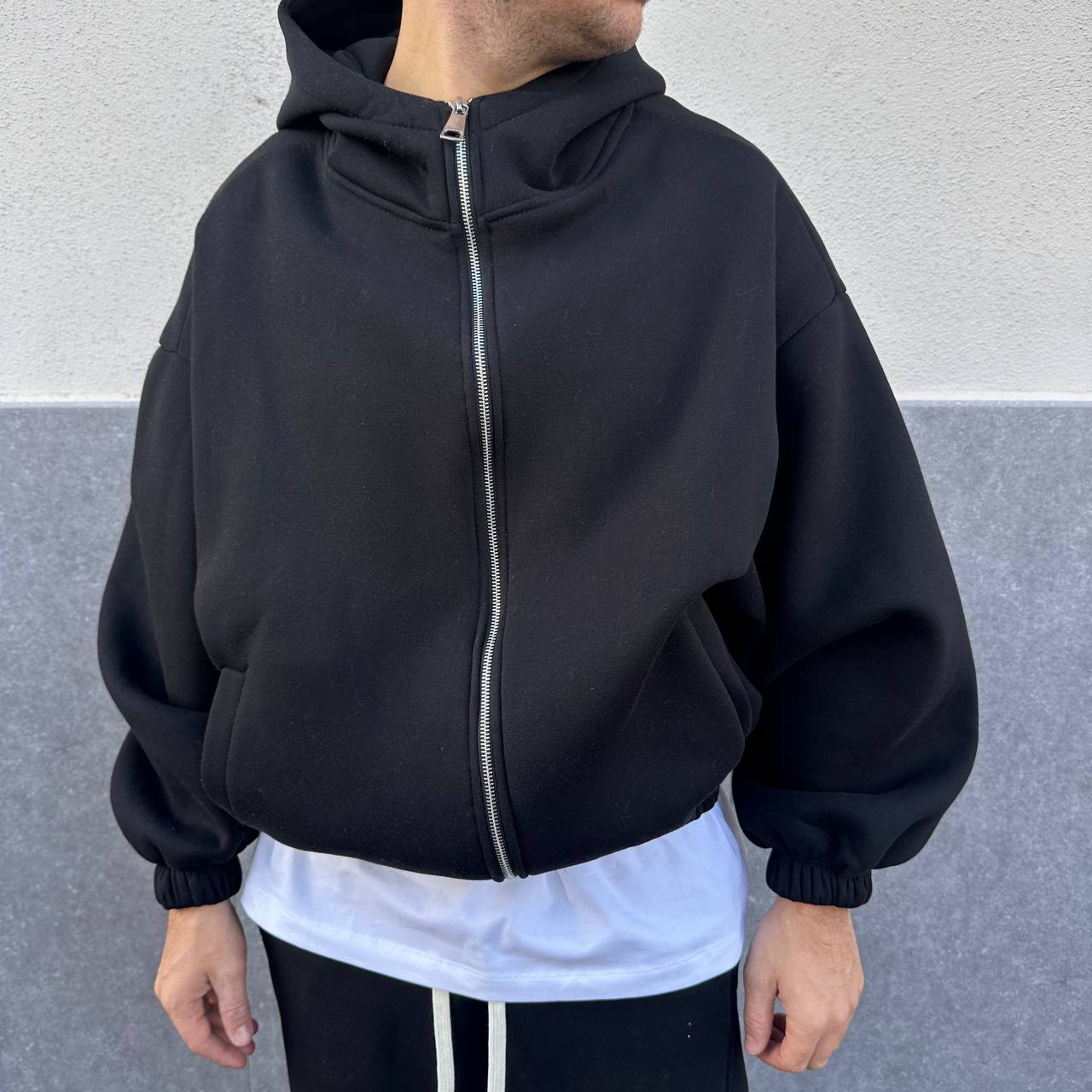 Felpa Crop Con Cappuccio Nera