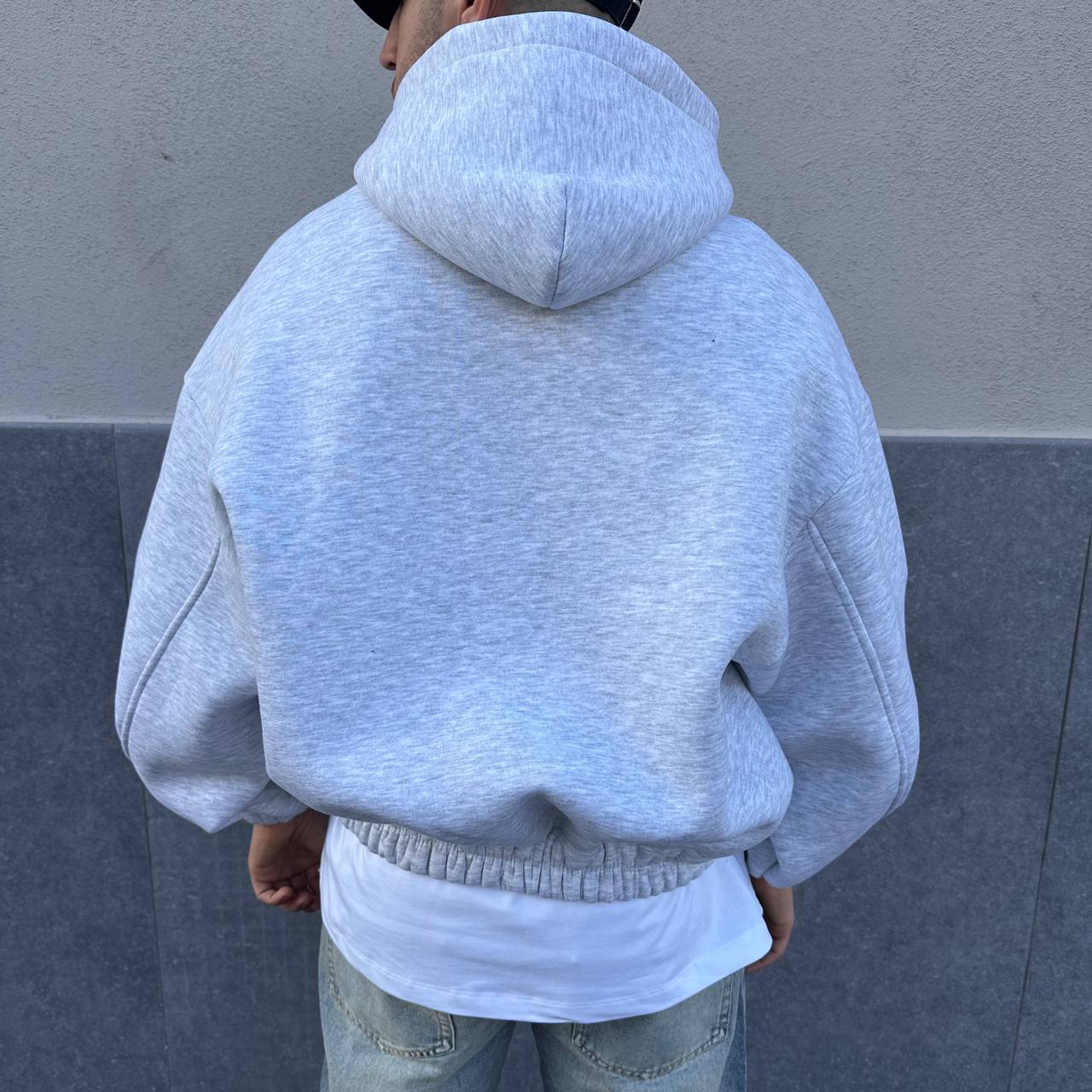 Felpa Crop Con Cappuccio Grigia