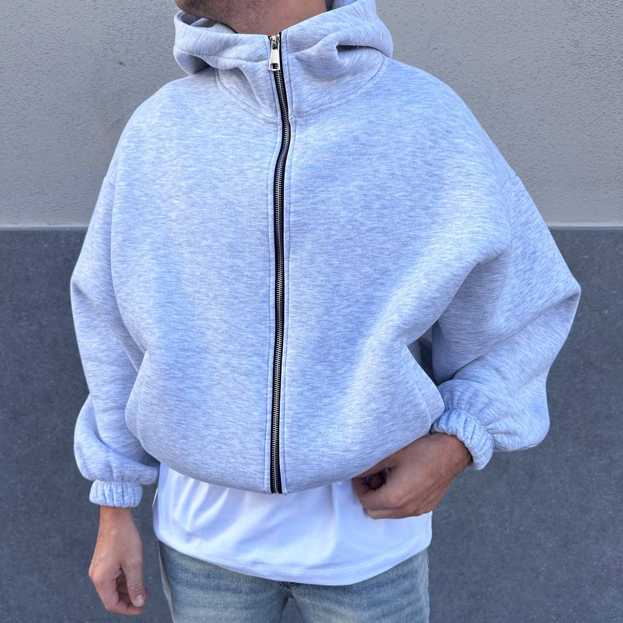 Felpa Crop Con Cappuccio Grigia