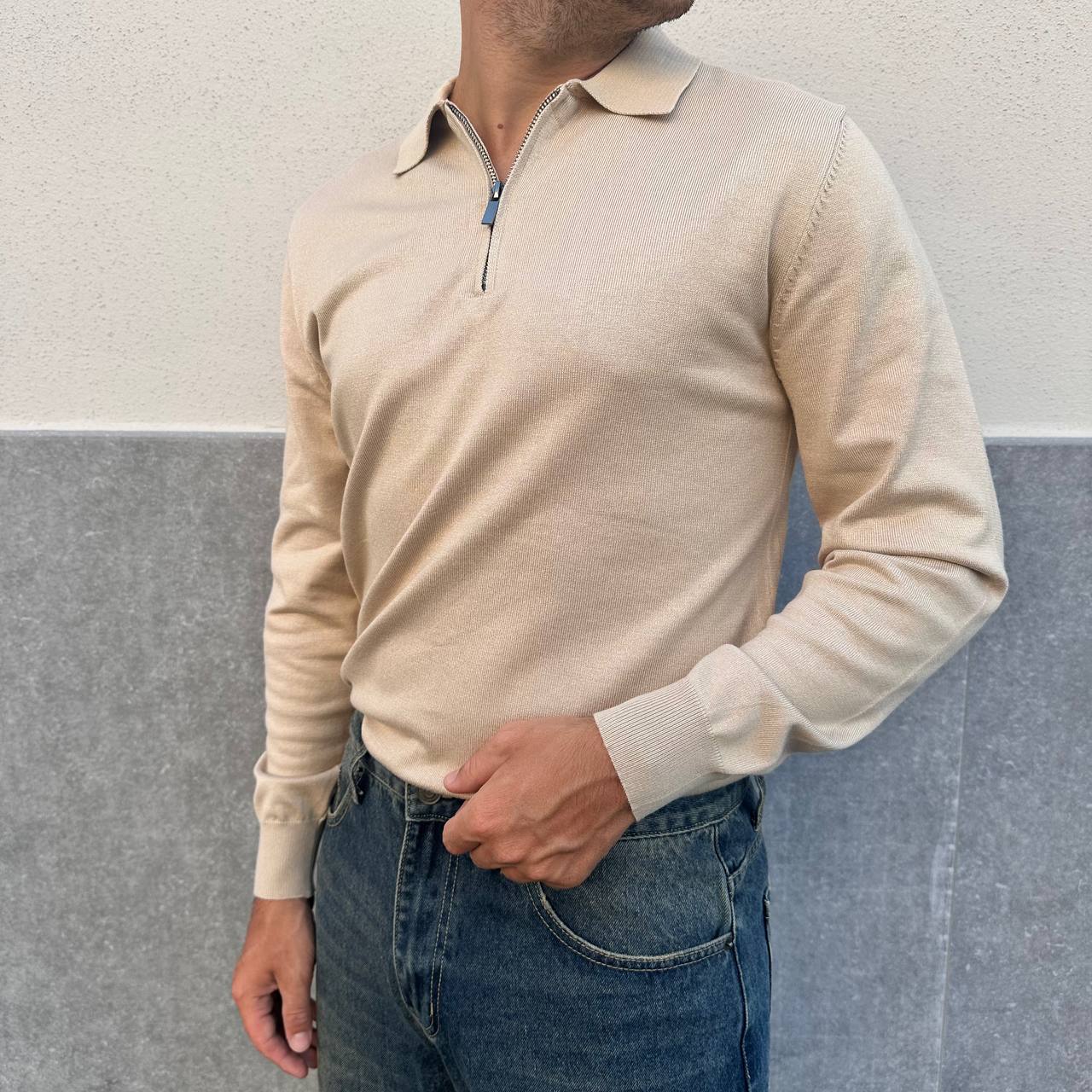 Polo con zip beige