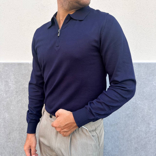 Polo con zip blu