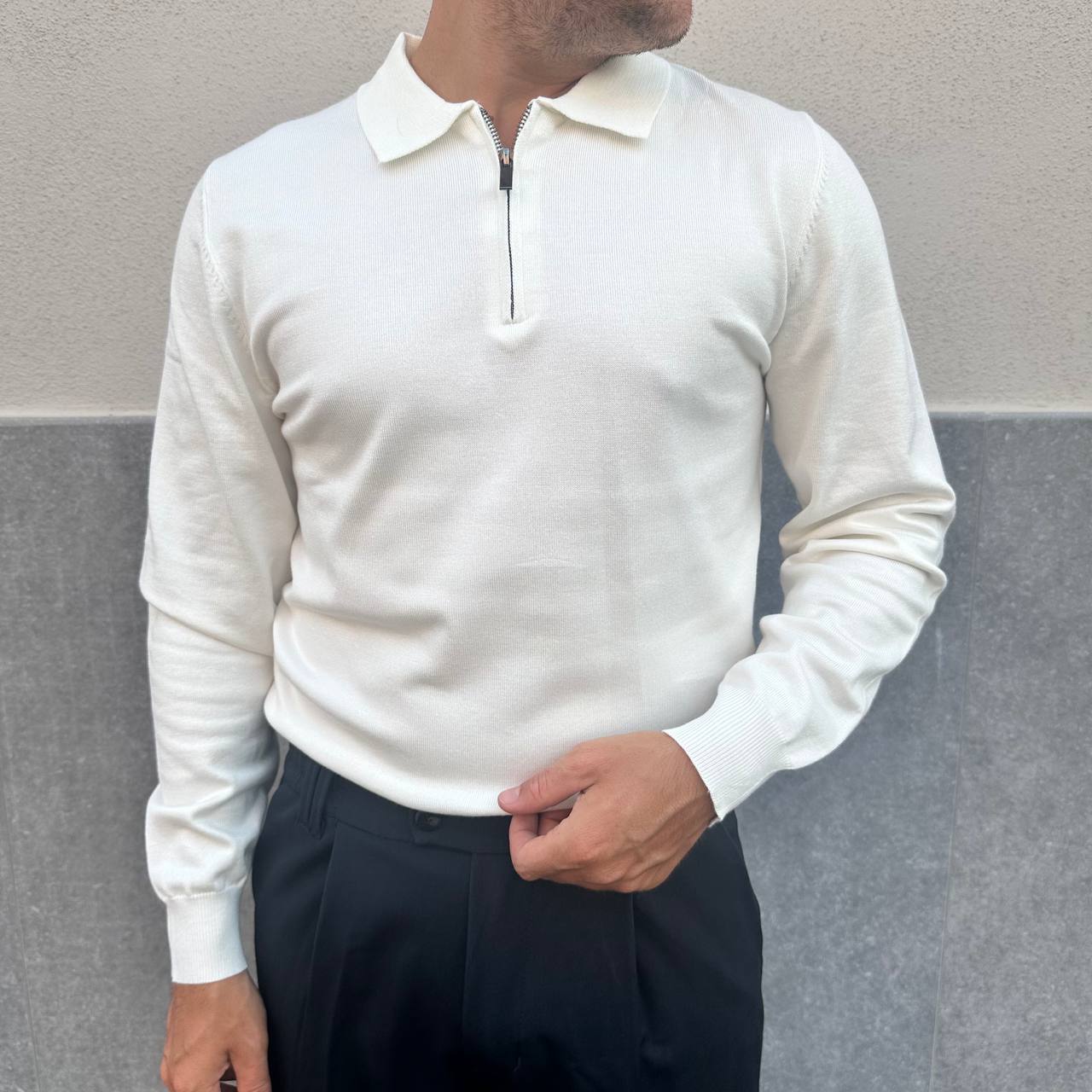Polo con zip bianca