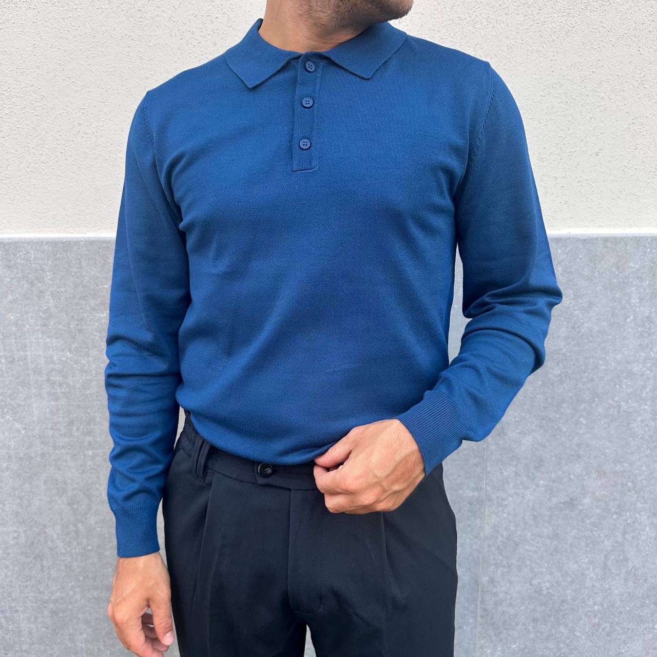 Polo in caldo cotone blu avion