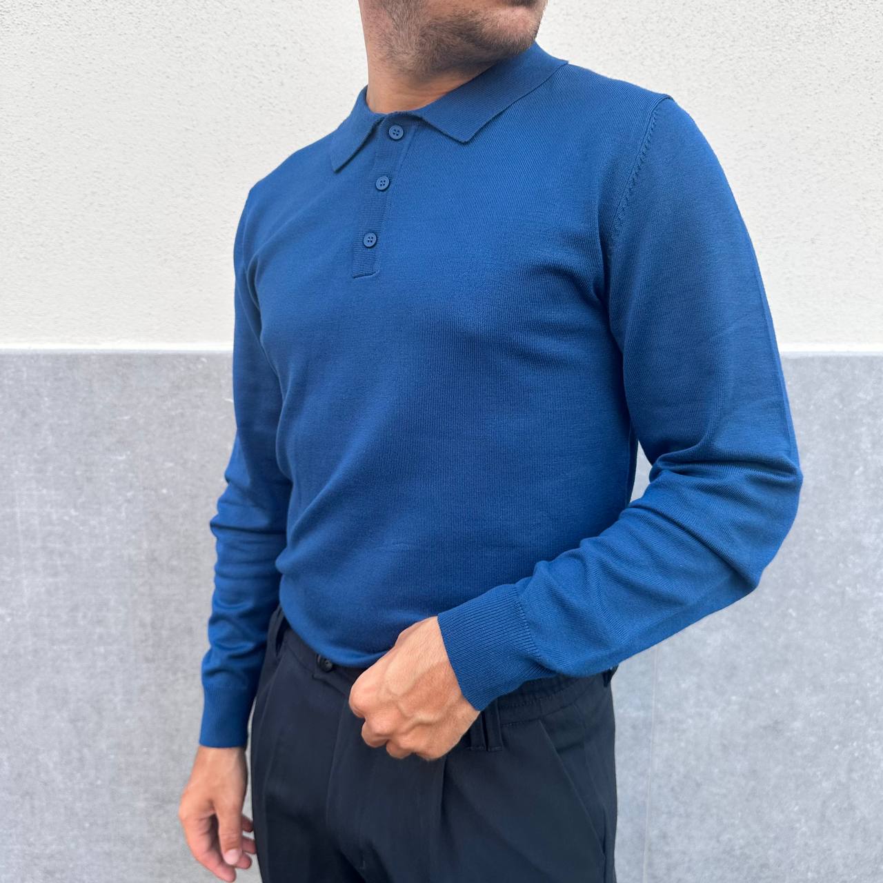 Polo in caldo cotone blu avion