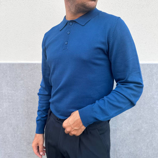 Polo in caldo cotone blu avion