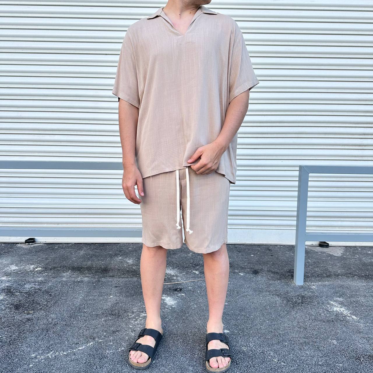 Coordset scollo V beige