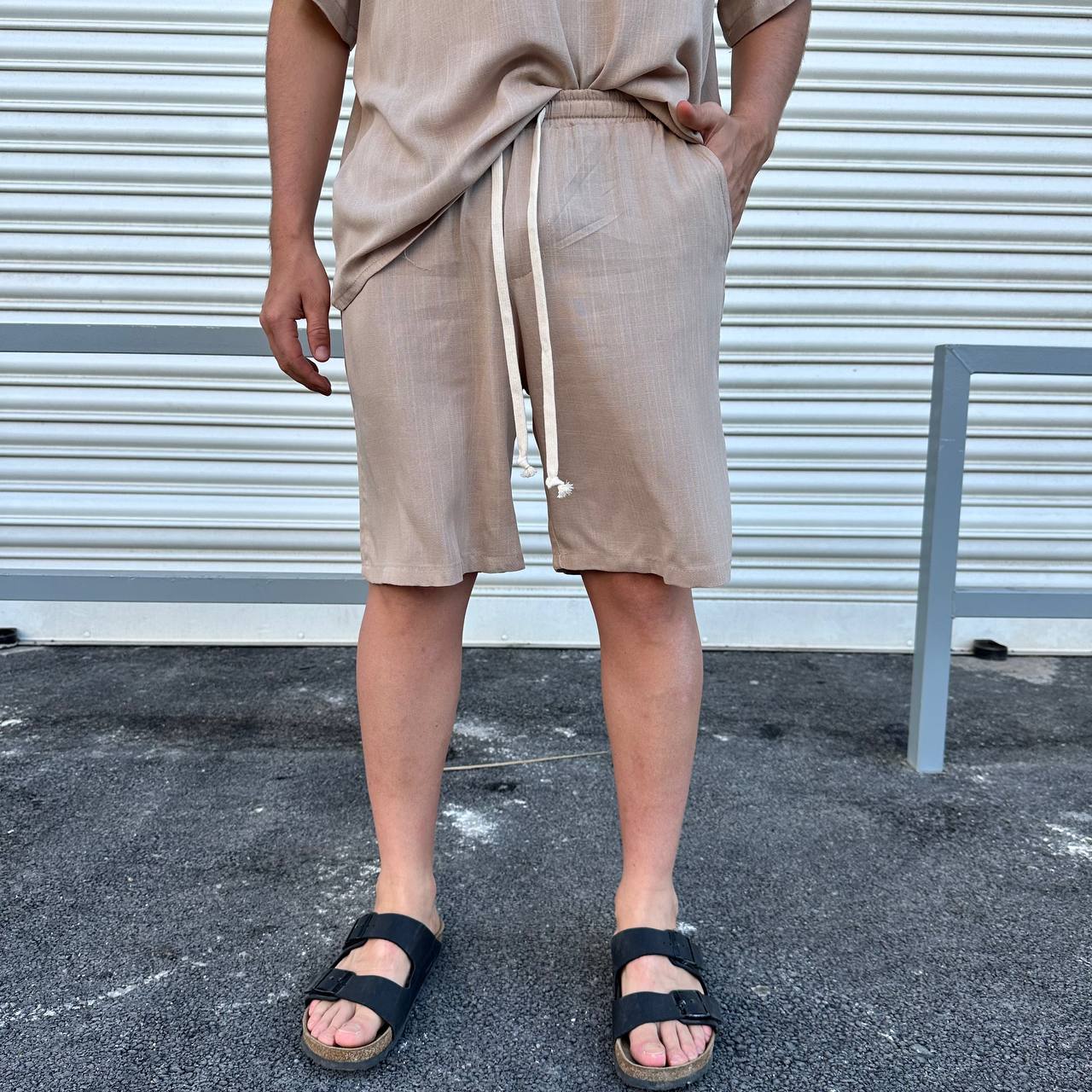 Coordset scollo V beige