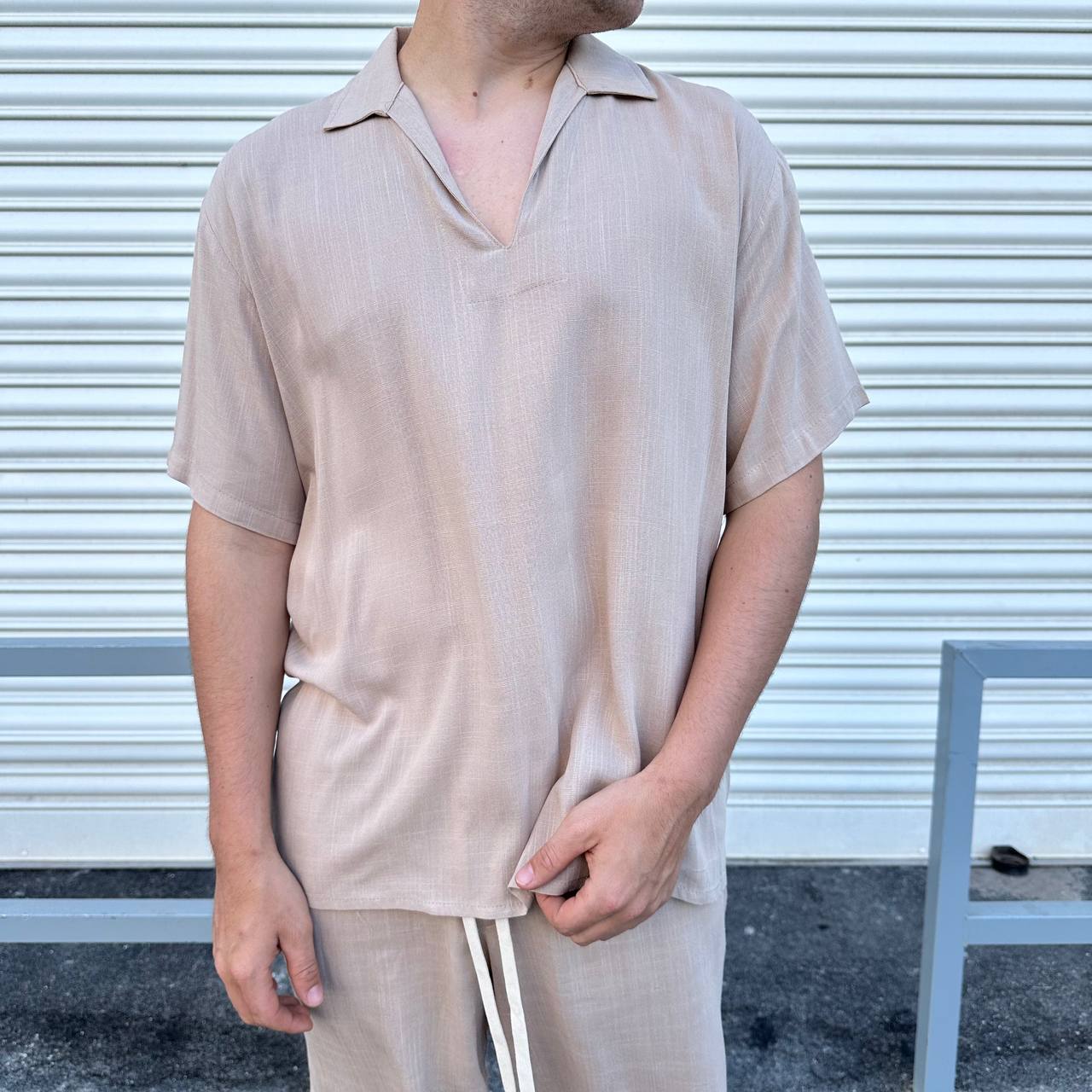 Coordset scollo V beige