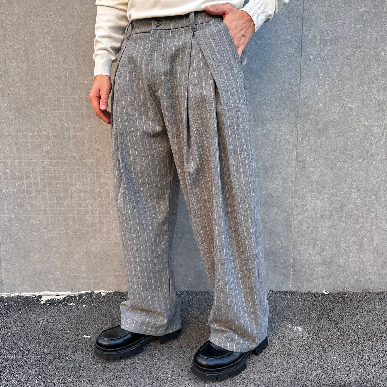 Pantalone Balloon Gessato Grigio