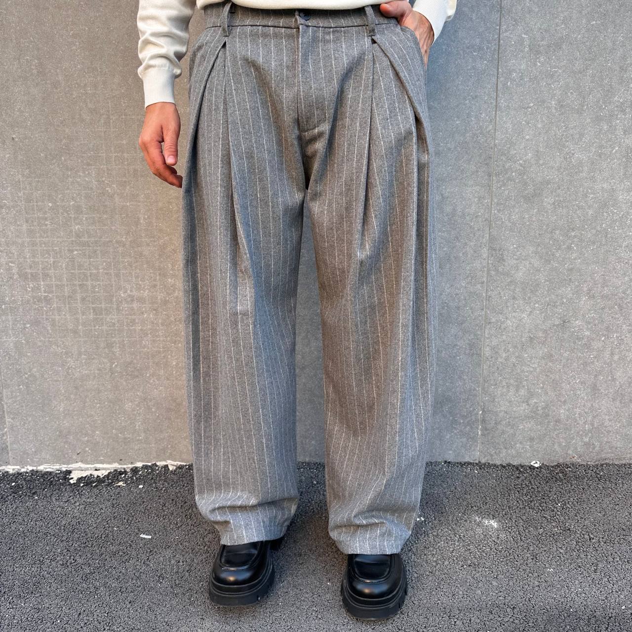 Pantalone Balloon Gessato Grigio