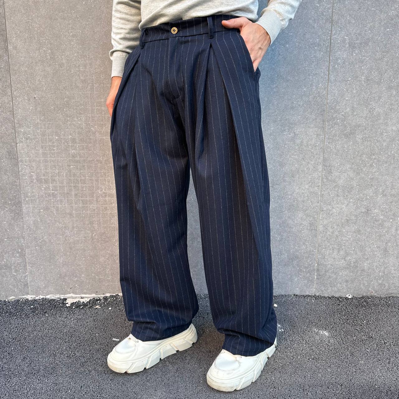 Pantalone Balloon Gessato Blu