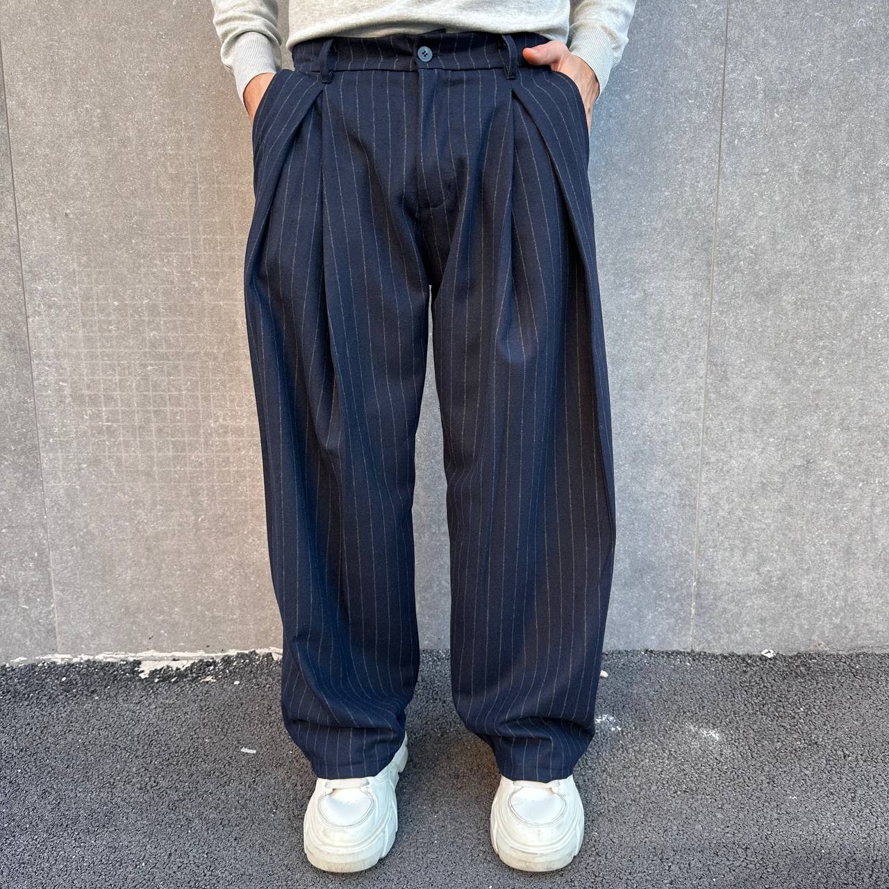 Pantalone Balloon Gessato Blu