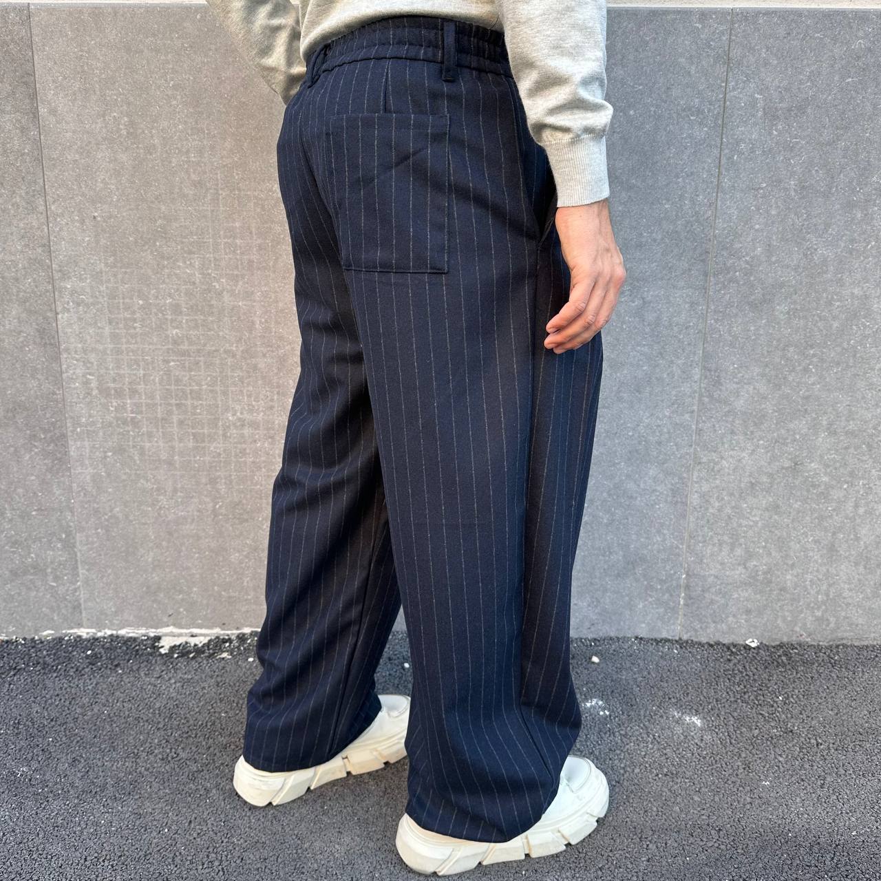 Pantalone Balloon Gessato Blu