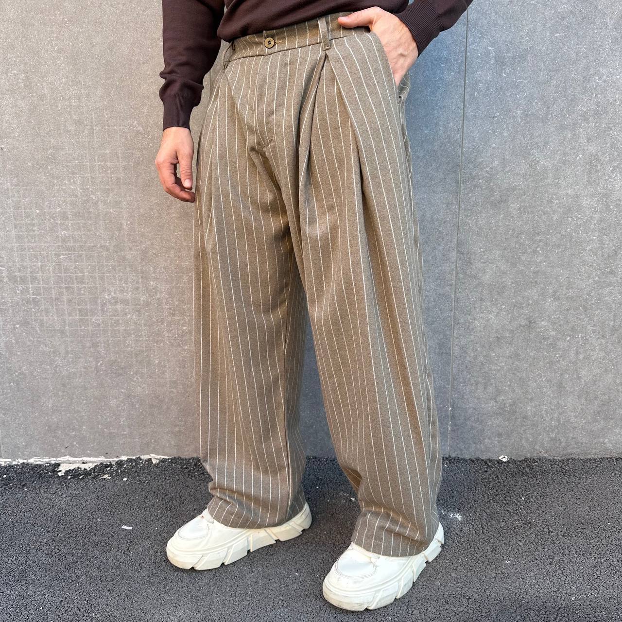 Pantalone Balloon Gessato Beige