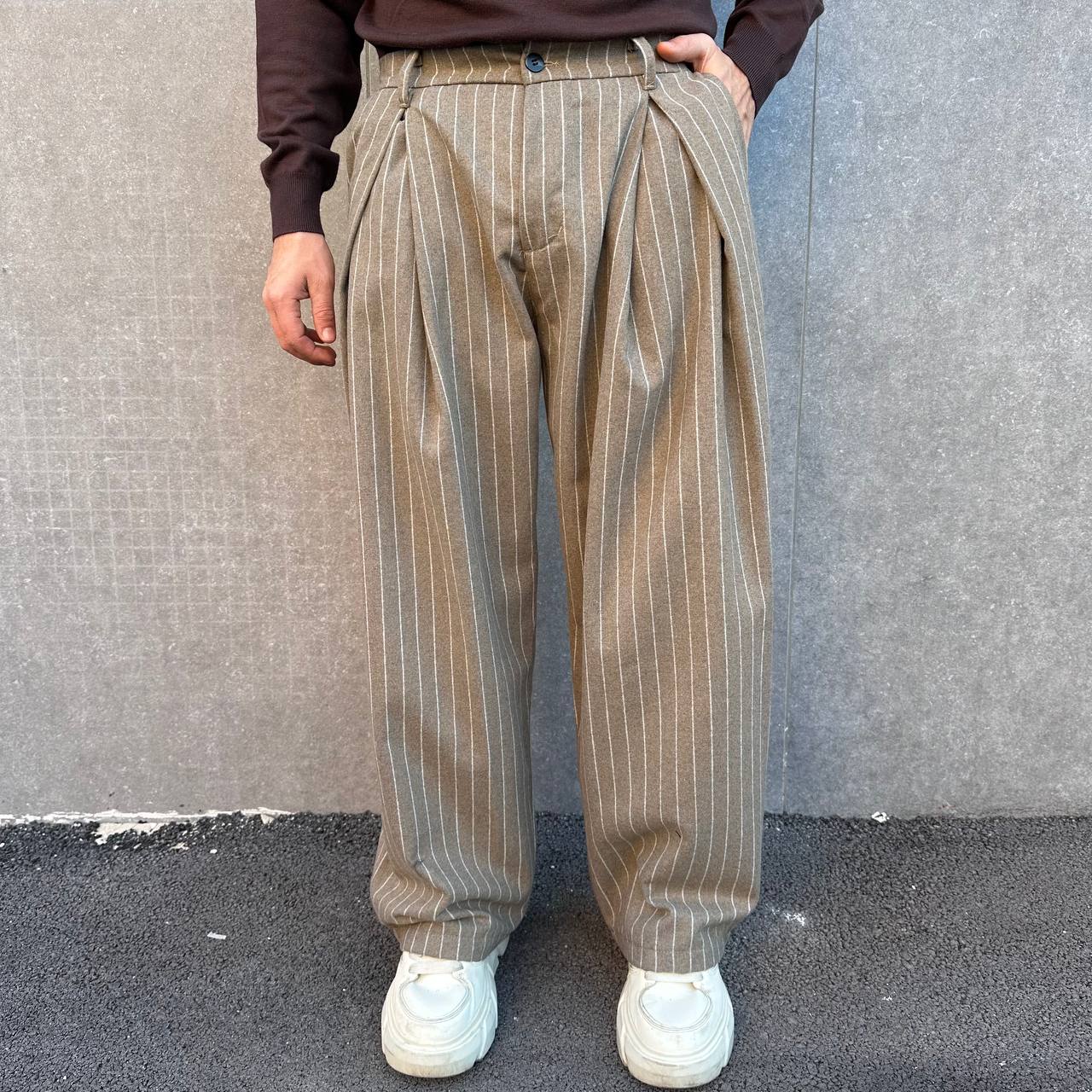 Pantalone Balloon Gessato Beige