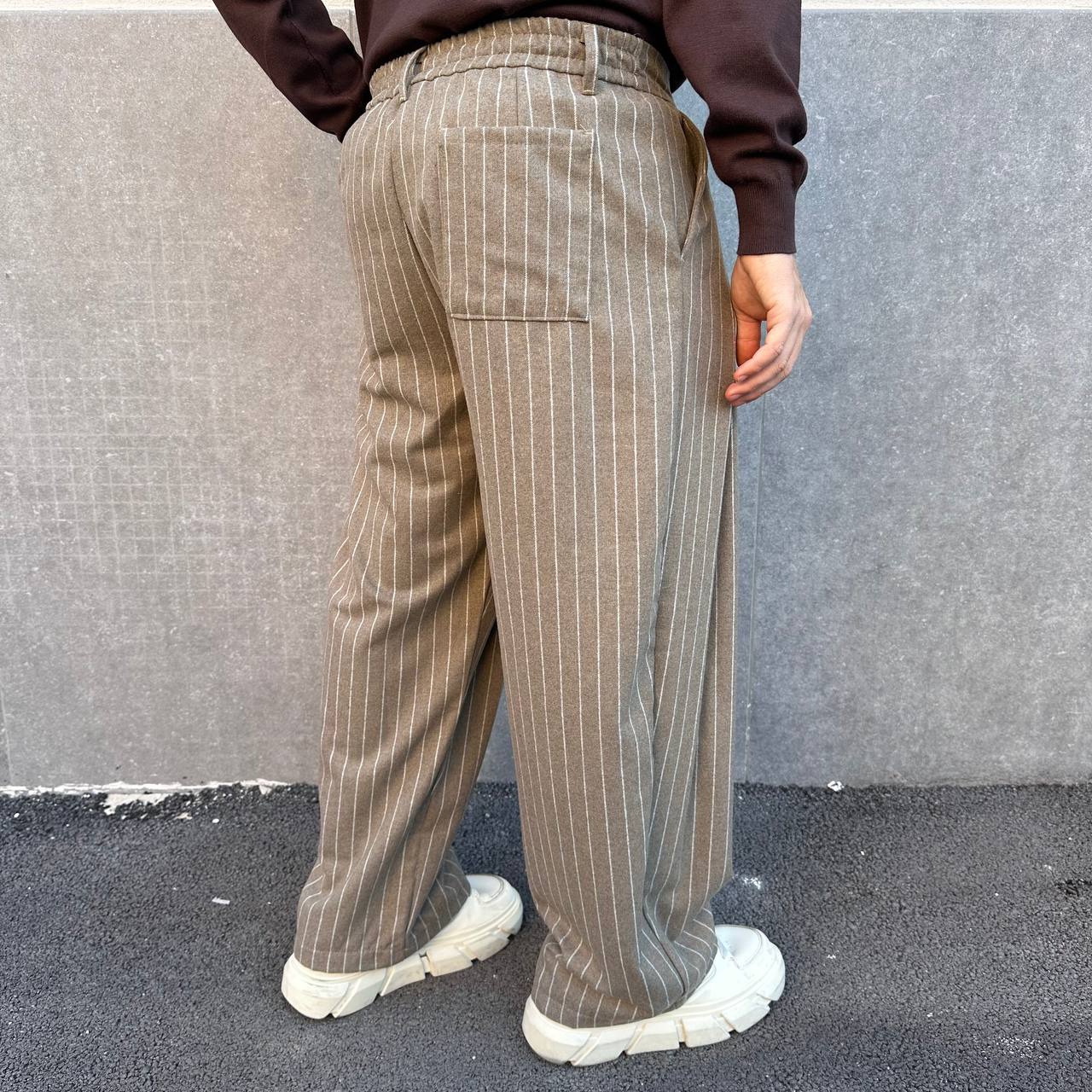 Pantalone Balloon Gessato Beige