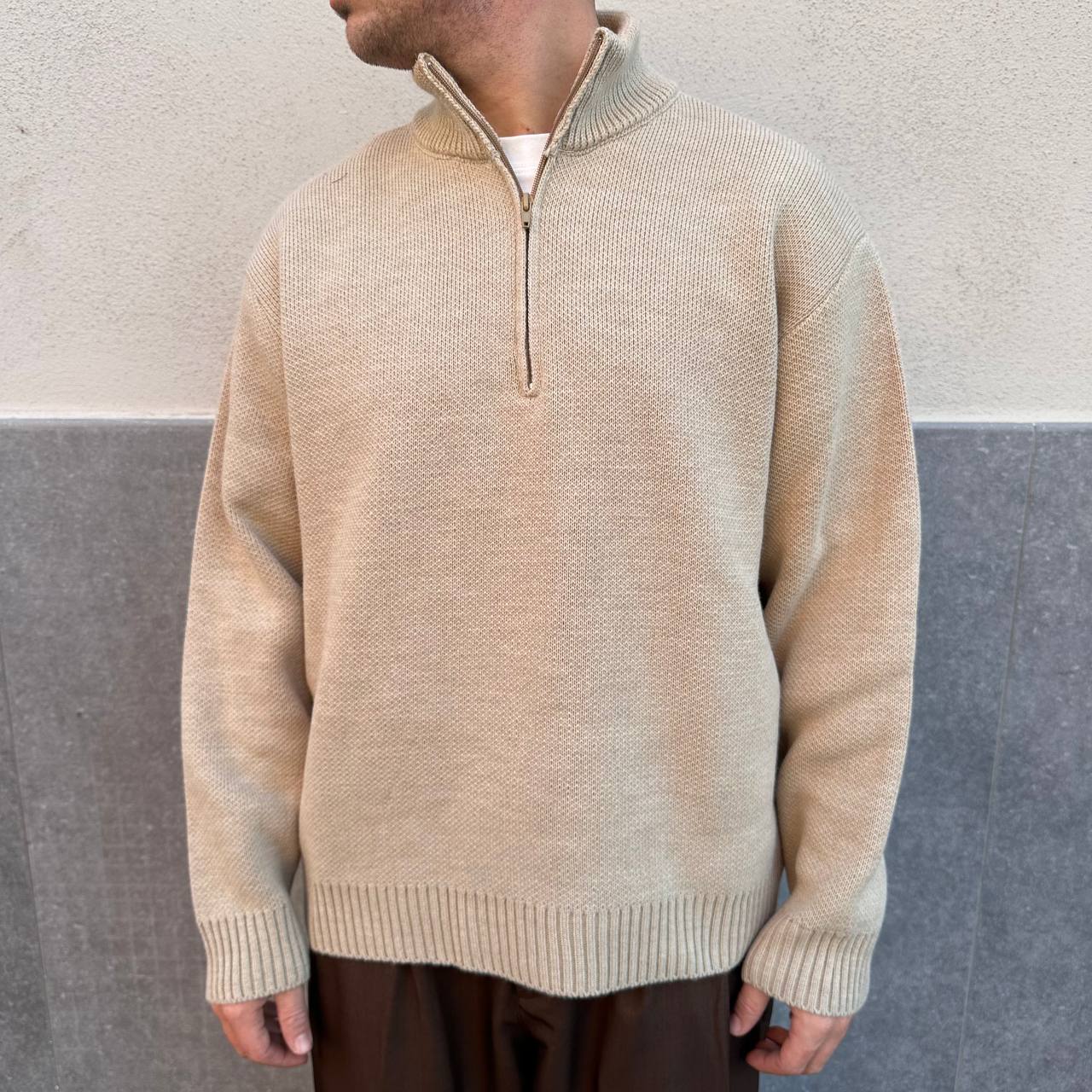 Pull Mezza Zip Beige