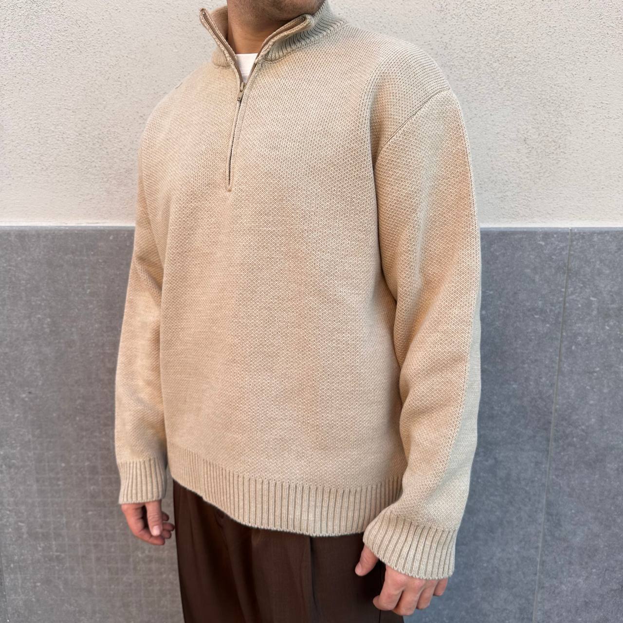 Pull Mezza Zip Beige
