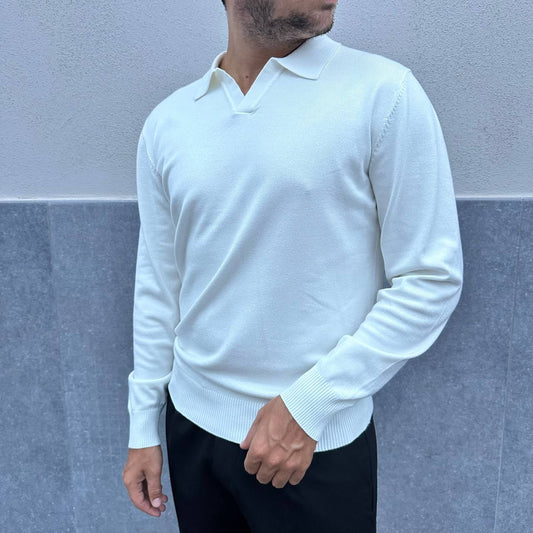 Polo scollo a V bianco
