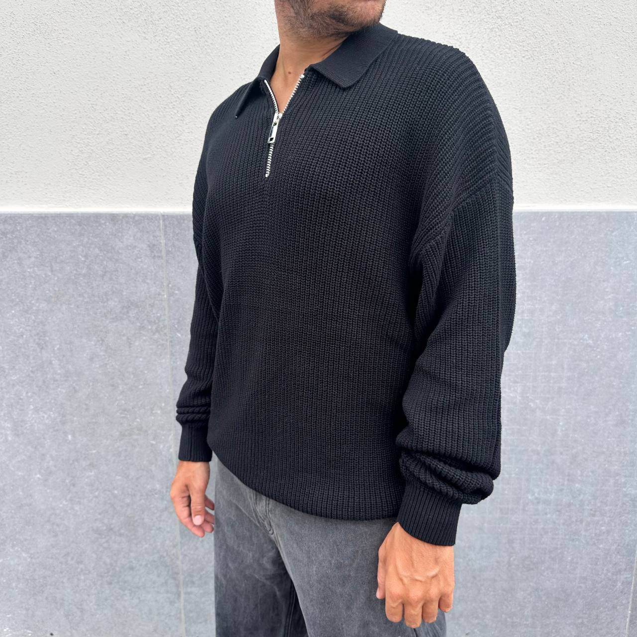 Pullover con zip nero