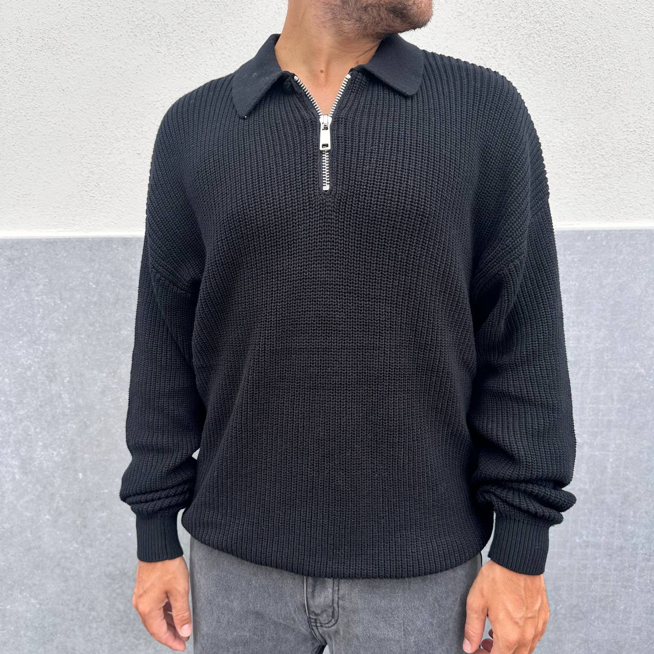 Pullover con zip nero