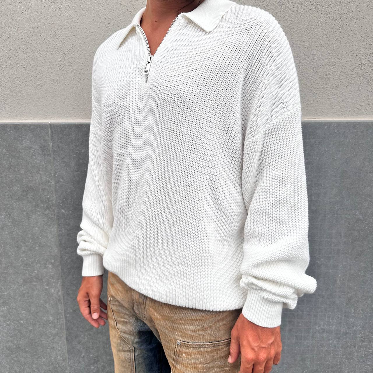 Pullover con zip bianco