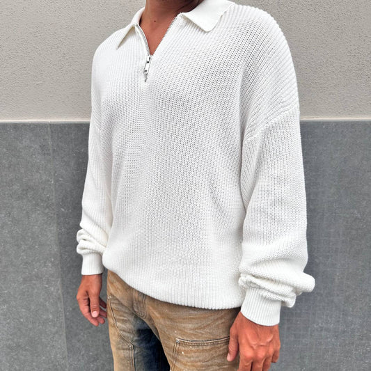 Pullover con zip bianco