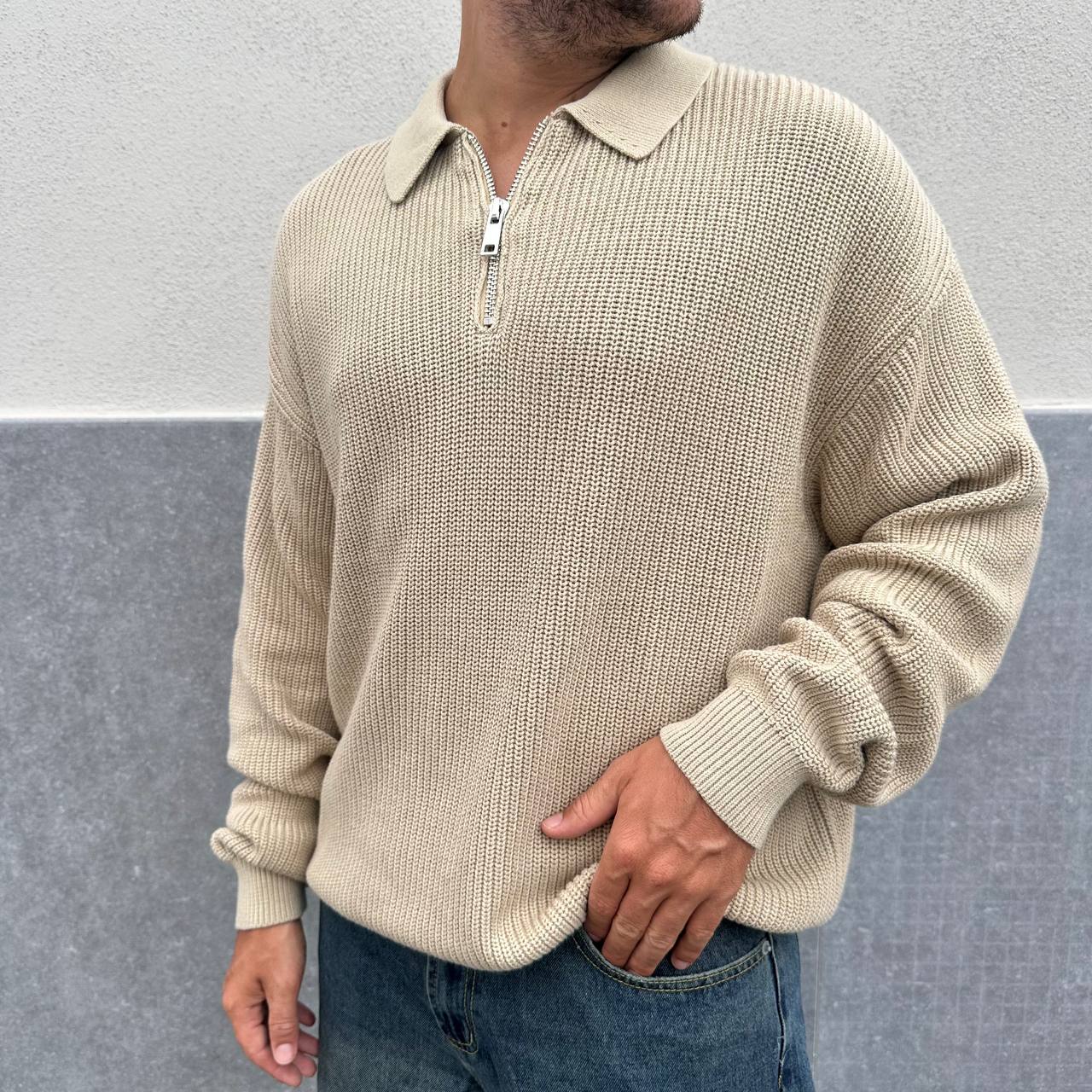 Pullover con zip beige