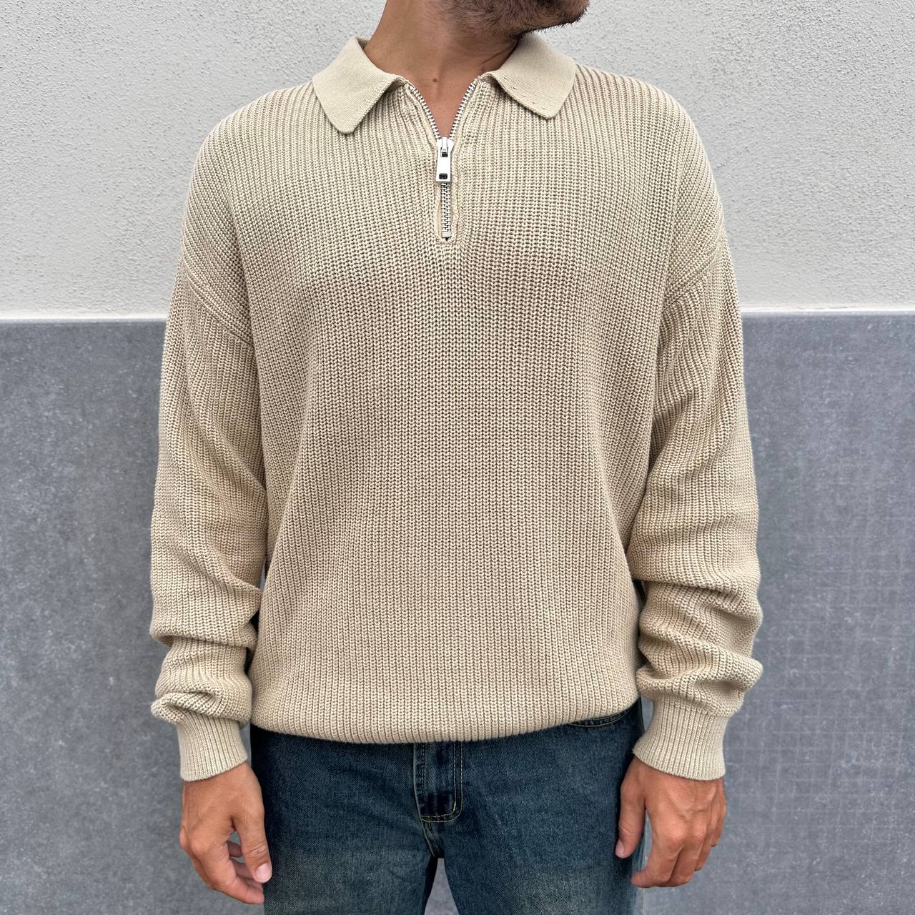 Pullover con zip beige