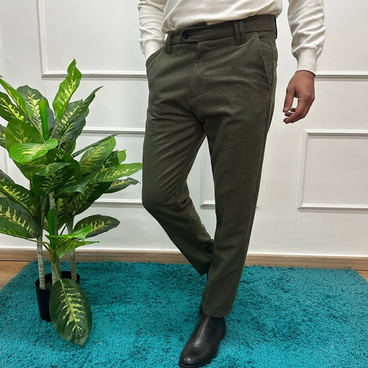 Pantalone misto lana verde