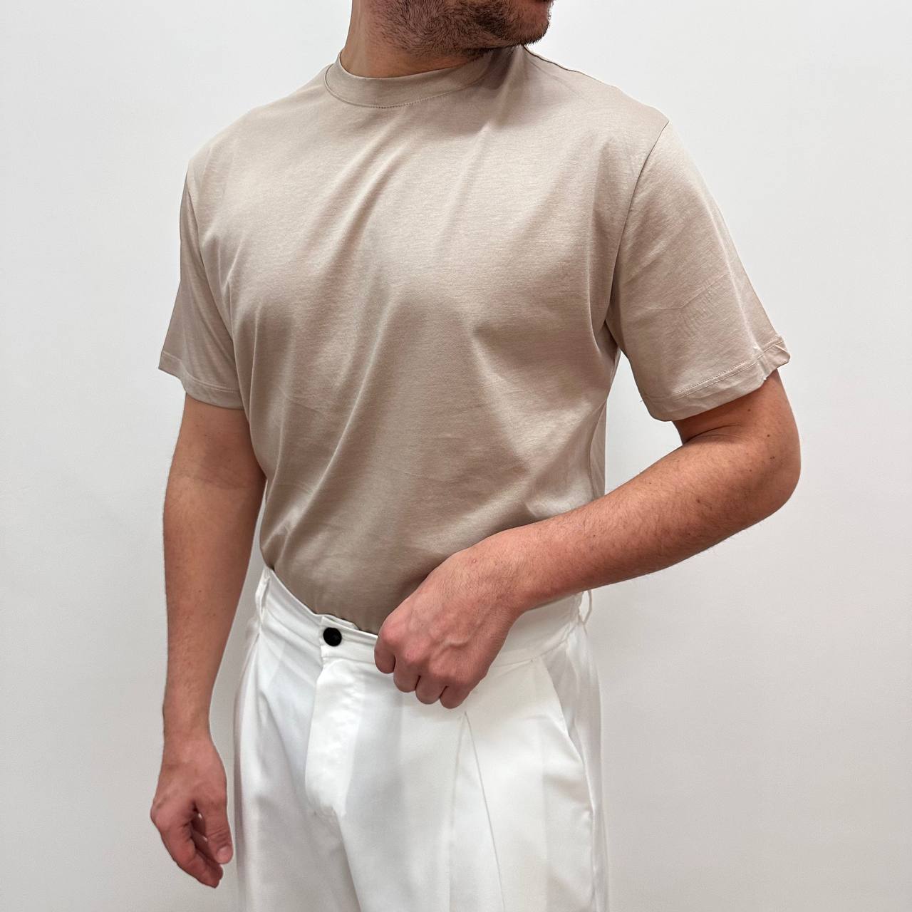 Shirt in filo di scozia beige