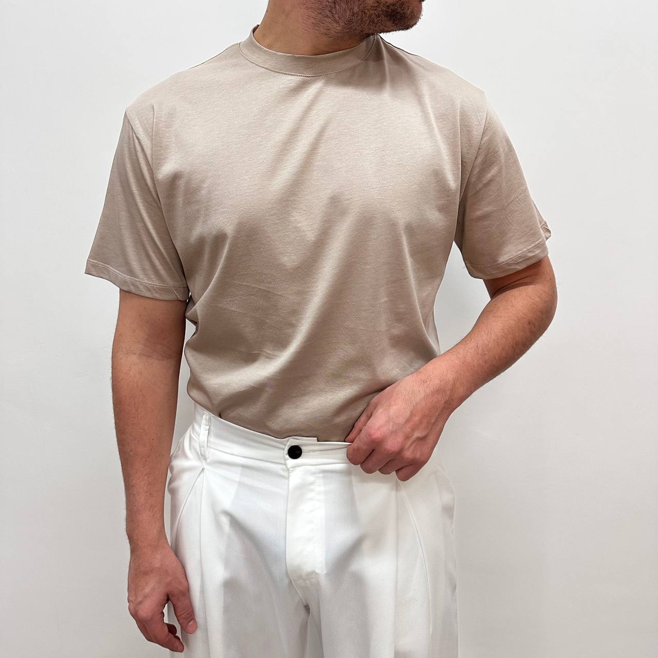 Shirt in filo di scozia beige