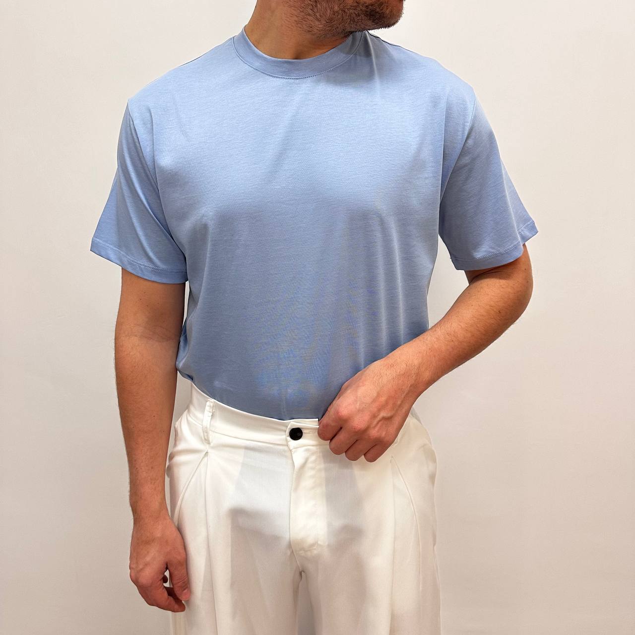 Shirt in filo di scozia celeste