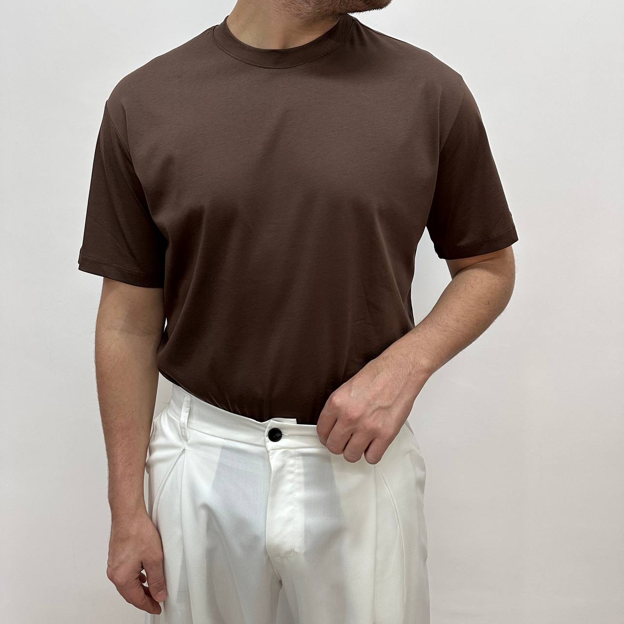 Shirt in filo di scozia marrone