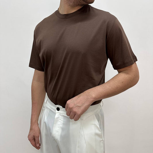 Shirt in filo di scozia marrone