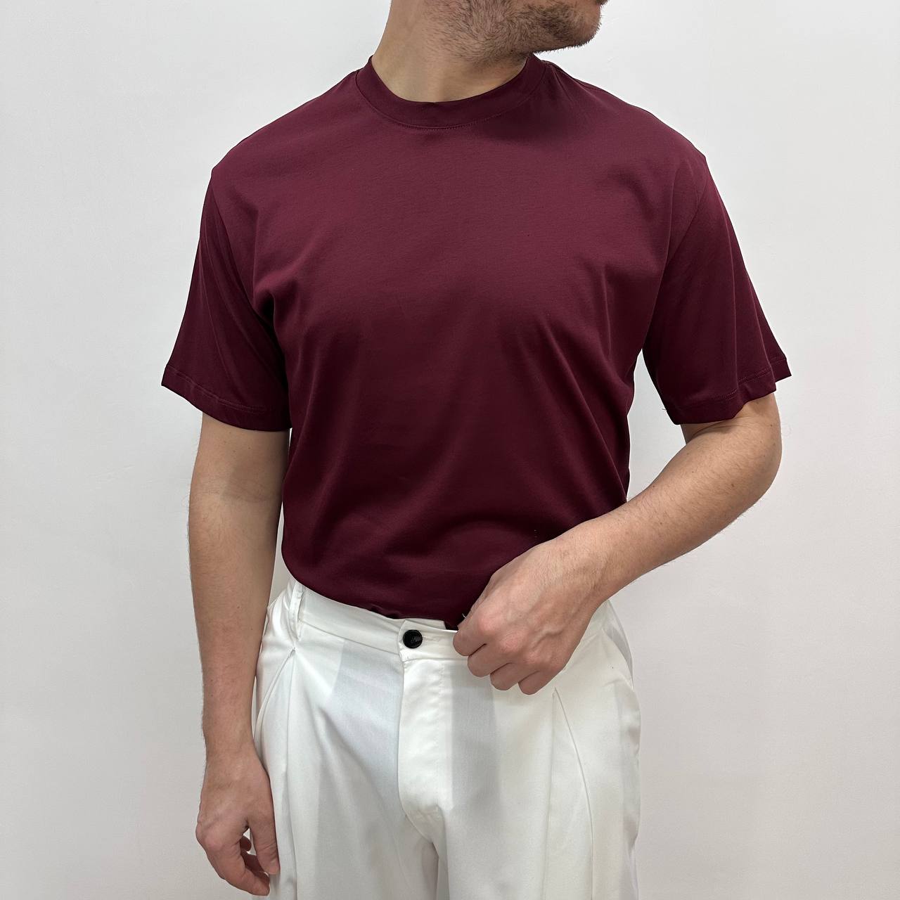 Shirt in filo di scozia bordeaux