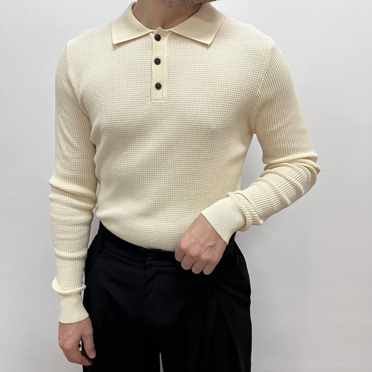 Polo in nido d'ape beige