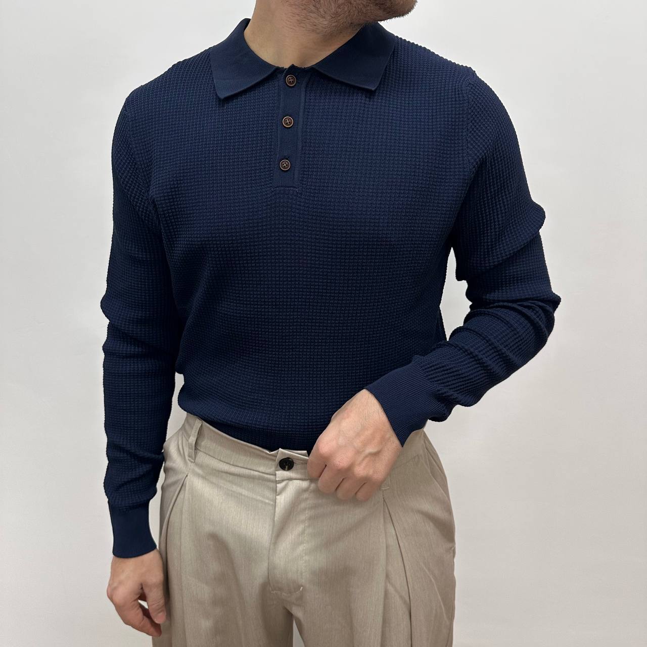 Polo in nido d'ape blu