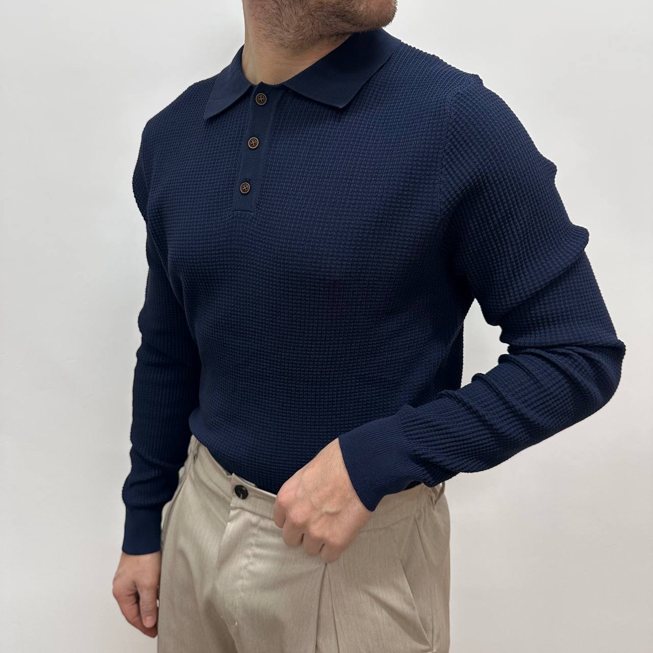 Polo in nido d'ape blu
